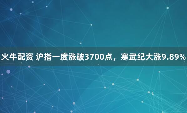 火牛配资 沪指一度涨破3700点，寒武纪大涨9.89%